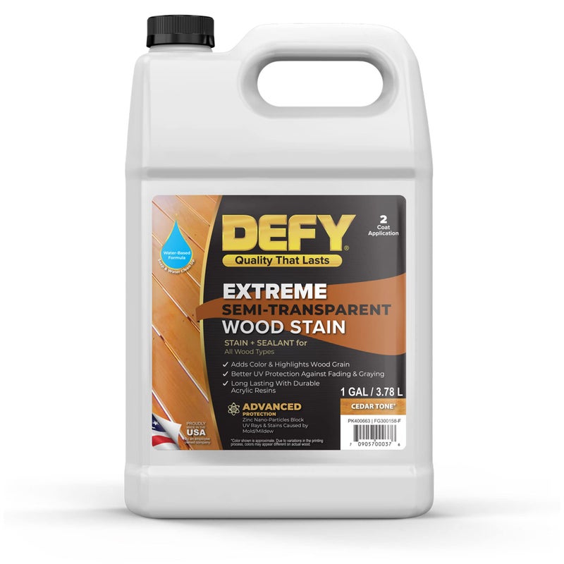DEFY Extreme Wood Stain and Sealer in One - 1 Gallon Semi-Transparent Waterproof Coating for All Wood Types - Cedar Tone - Image 1